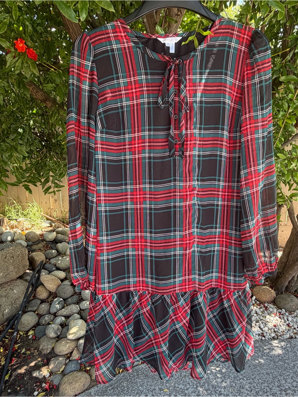 NWT womens Draper James Red & Black Plaid Tie-Neck Tunic Dress